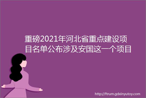 重磅2021年河北省重点建设项目名单公布涉及安国这一个项目